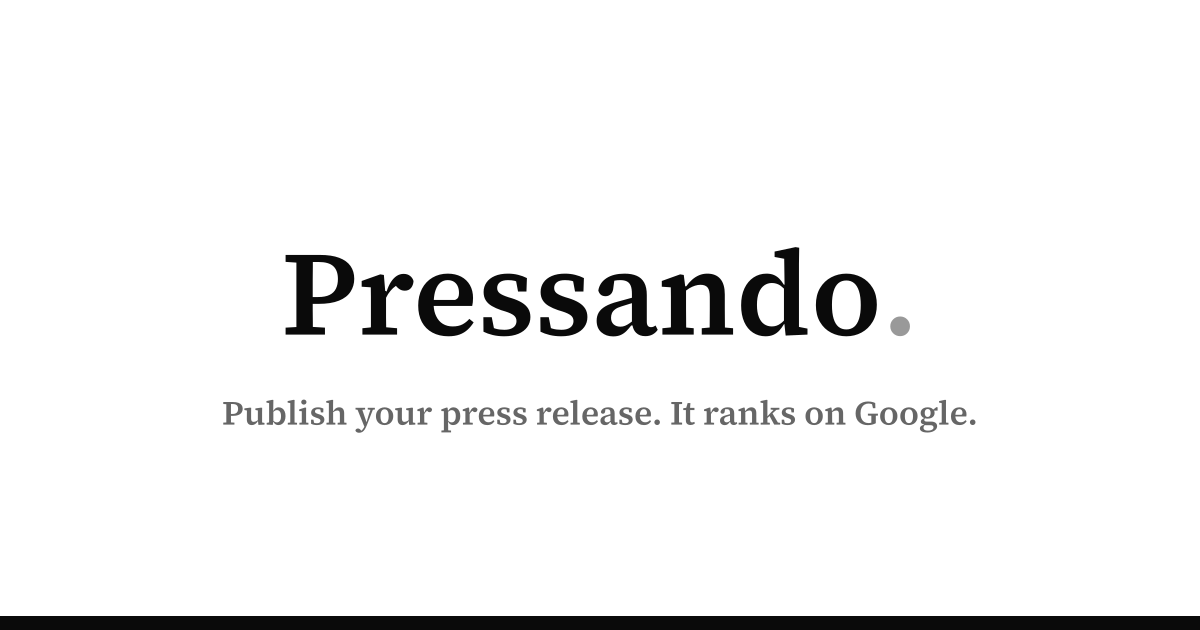 Pressandos ordmärke "Pressando." i svart serif på vit botten
